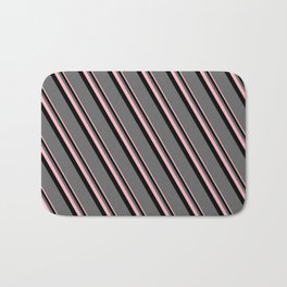 [ Thumbnail: Light Pink, Black, and Dim Gray Colored Lines/Stripes Pattern Bath Mat ]