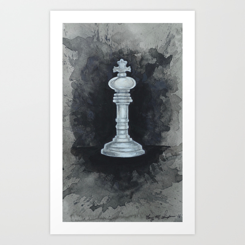 White Chess Piece Watercolor Painting Art Print By
