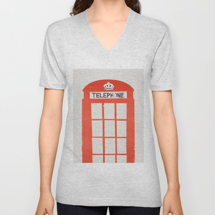 Red London Telephone Box V Neck T Shirt