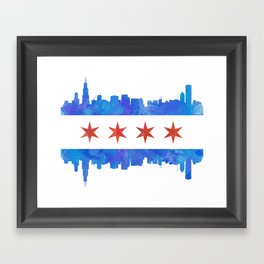 Chicago Flag Skyline Watercolor Framed Art Print