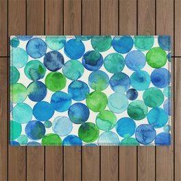 Watercolor Connected Blue Circles - seamless pattern Outdoor Rug