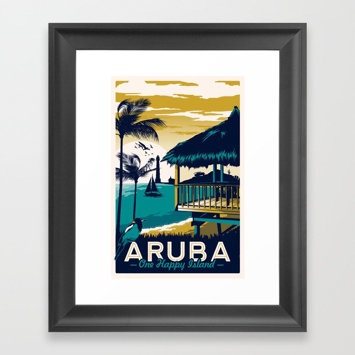 aruba vintage travel poster Framed Art Print