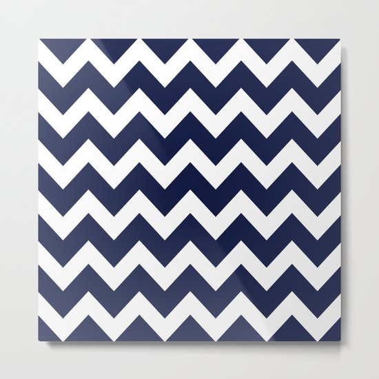 Chevron Navy Blue Metal Print