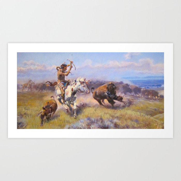 Charles Marrion Russell Buffalo Hunting Neckline 1919 Art Print