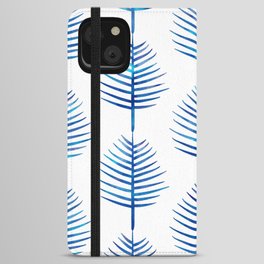 Watercolor Palm Leaves Blue and White iPhone Wallet Case