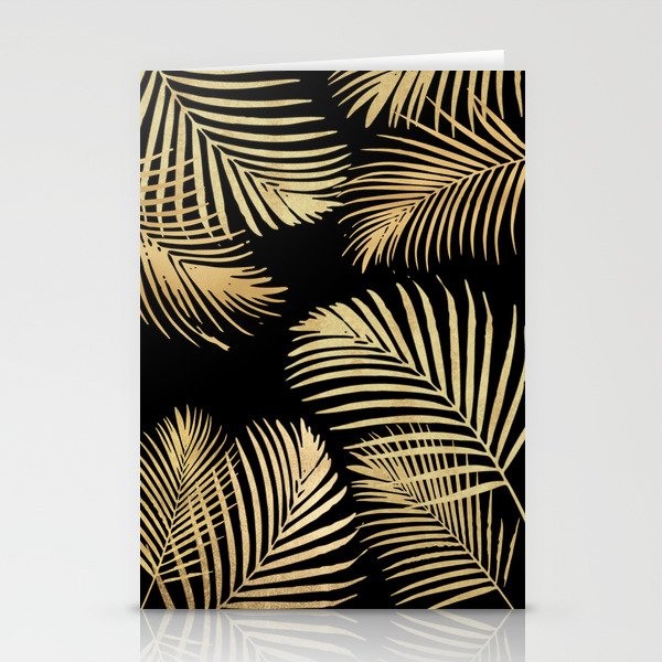 Gold Palm Leaves on Black Stationery Cards