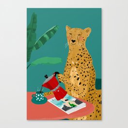 Cheetah coffee time Canvas Print