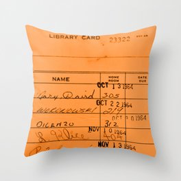 Library Card 23322 Orange Throw Pillow