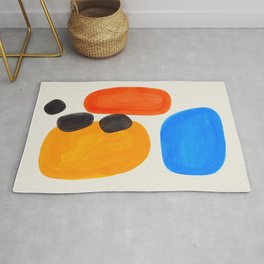 Minimalist Modern Mid Century Colorful Abstract Shapes Primary Colors Yellow Orange Blue Bubbles Area & Throw Rug