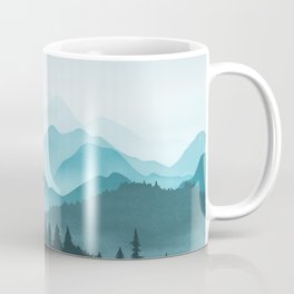Teal Mountains Coffee Mug | Skyline, Mountainwallart, Fog, Misty, Peaceful, Serene, Mountainside, Mountainpainting, Painting, Interiordesign 