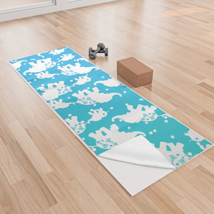 Blue Teal White Polka Dots Floral Cute Elephant Ombre Yoga Towel