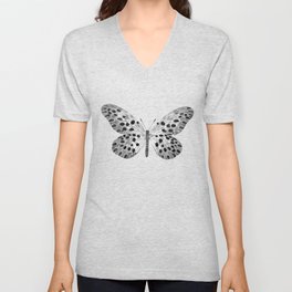 Black and white butterflies on blue background V Neck T Shirt