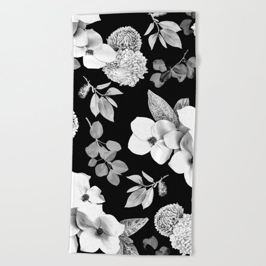Night bloom - moonlit bw Beach Towel