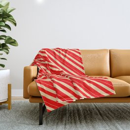 [ Thumbnail: Tan & Red Colored Lined/Striped Pattern Throw Blanket ]