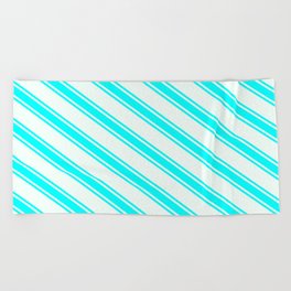 [ Thumbnail: Mint Cream & Aqua Colored Lined/Striped Pattern Beach Towel ]