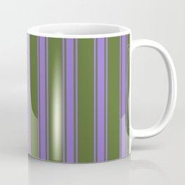 [ Thumbnail: Dark Olive Green and Purple Colored Lines Pattern Coffee Mug ]