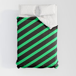 [ Thumbnail: Black and Green Colored Lined/Striped Pattern Comforter ]