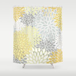 Floral Prints, Soft, Yellow and Gray, Modern Print Art Shower Curtain