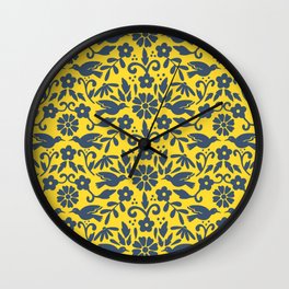 Otomi inspired flowers and birds Wall Clock
