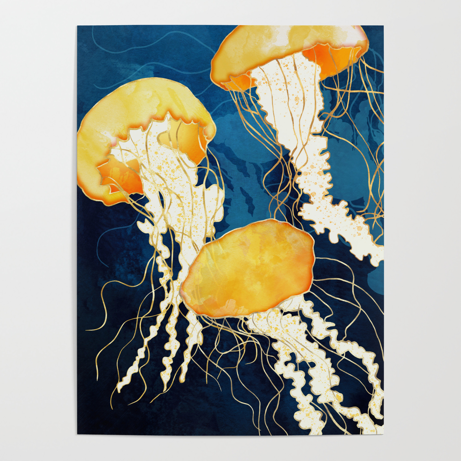 Fem Ambassadør Terapi Yellow Metallic Jellyfish Poster by SpaceFrogDesigns | Society6