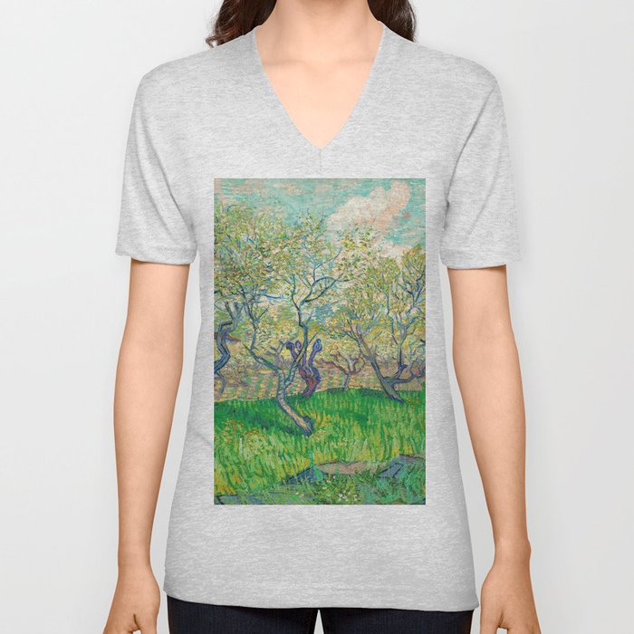 Orchard in Blossom, 1889 by Vincent van Gogh V Neck T Shirt