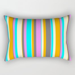[ Thumbnail: Eye-catching Orange, Dim Grey, Violet, Cyan & Light Yellow Colored Pattern of Stripes Rectangular Pillow ]