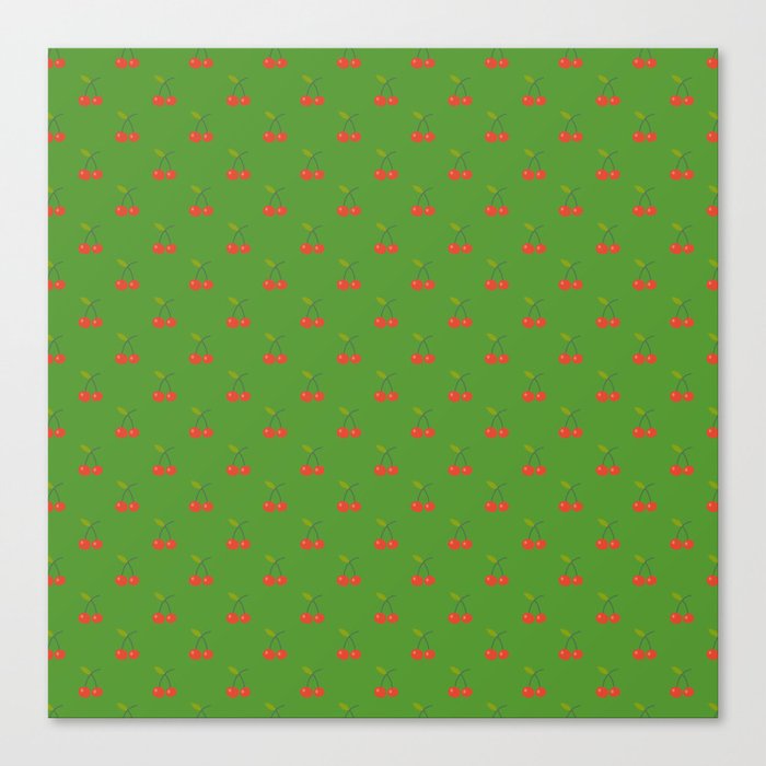Cherry Seamless Pattern On Green Background Canvas Print
