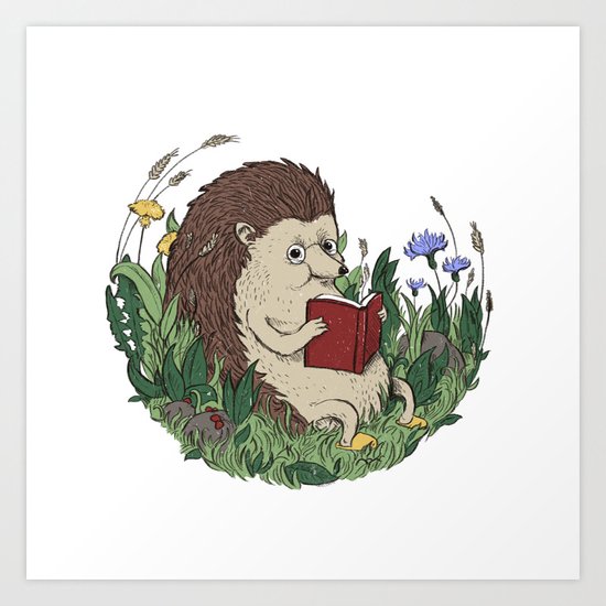 Hedgehog Reading A Book Art Print