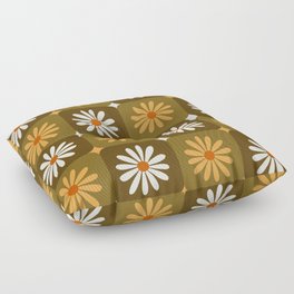 Checkered Daisies – Retro & Olive Floor Pillow