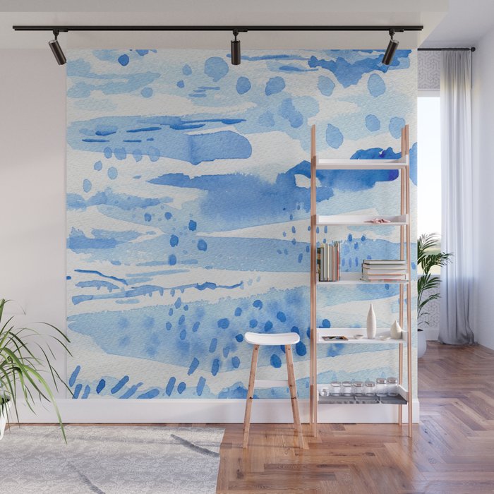 Blue abstract watercolor landscape painting Wall Mural