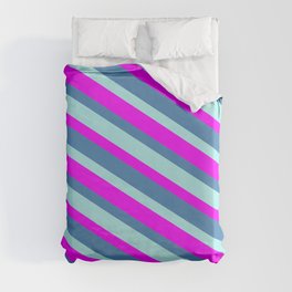 [ Thumbnail: Fuchsia, Blue & Turquoise Colored Lines/Stripes Pattern Duvet Cover ]