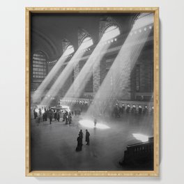 New York Grand Central Train Station Terminal Black and White Photography Print Serving Tray