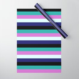 [ Thumbnail: Light Sea Green, Orchid, Light Cyan, Midnight Blue & Black Colored Striped/Lined Pattern Wrapping Paper ]