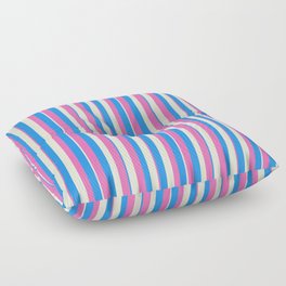 [ Thumbnail: Blue, Beige & Hot Pink Colored Pattern of Stripes Floor Pillow ]