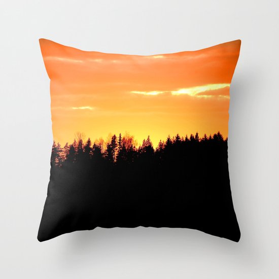 Forest Silhouette In Sunset Throw Pillow