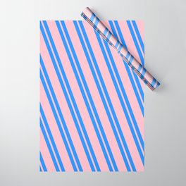 [ Thumbnail: Blue and Pink Colored Striped Pattern Wrapping Paper ]