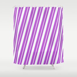[ Thumbnail: Orchid & Mint Cream Colored Striped Pattern Shower Curtain ]