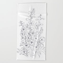 delphinium  larkspur flower drawing  Beach Towel