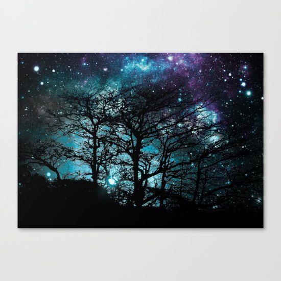 Black Trees Teal Violet space Canvas Print