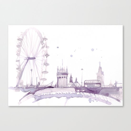Watercolor landscape illustration_London Eye Canvas Print
