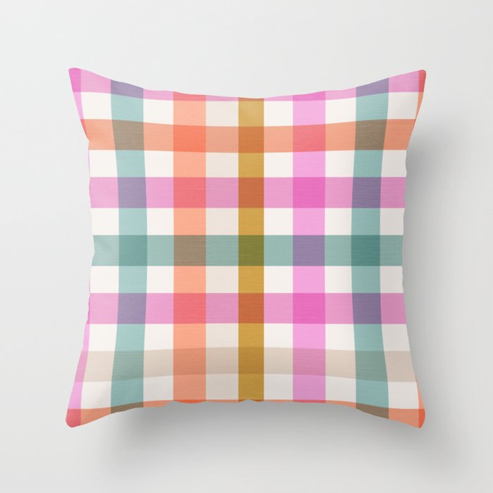 Picnic Gingham Brights Throw Pillow