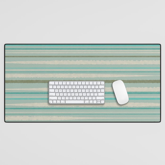 Painted Watercolor Striped Pattern in Vintage Celadon Blue, Turquoise Teal, Olive Green, and Buff Desk Mat
