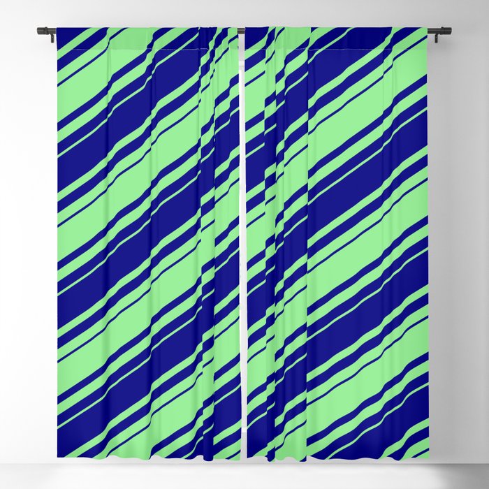 Blue & Light Green Colored Lines Pattern Blackout Curtain