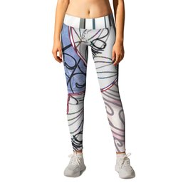 Double Face Silhouette - Soft Colors  Leggings | Inkart, White Ivory, B Wstripes, Doublesihloutte, Blueface, Drawing, Pinkface, Softpastels, Graphicart, Butterflyoutline 