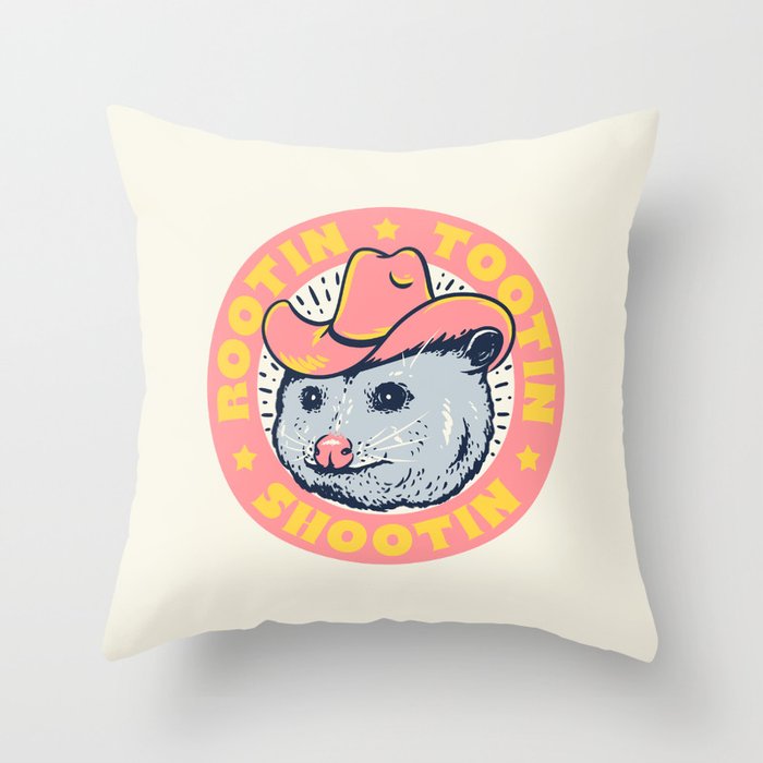 Possum Rootin Tootin Shootin | Pink Throw Pillow