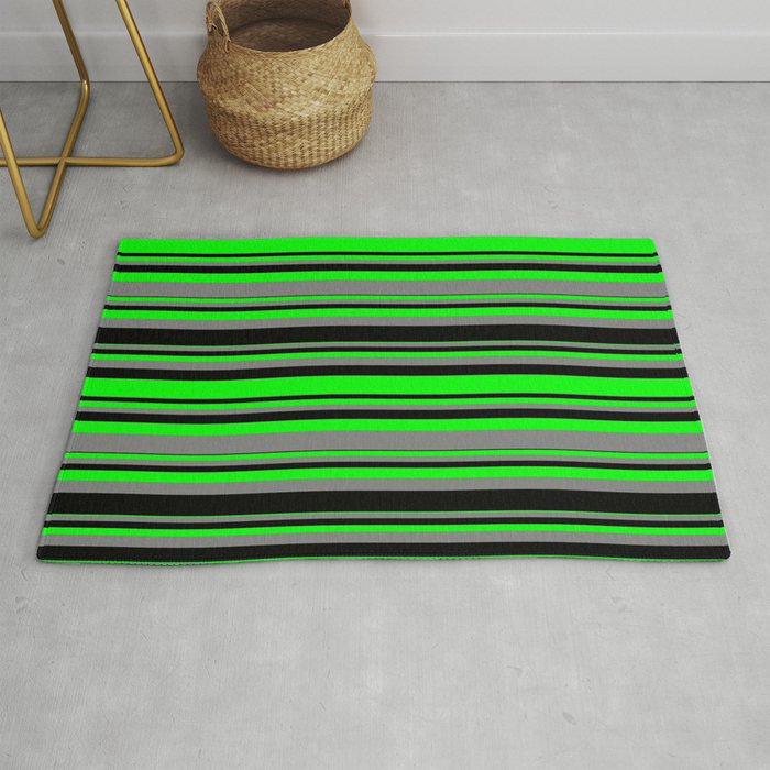 Lime, Gray, and Black Colored Striped/Lined Pattern Rug