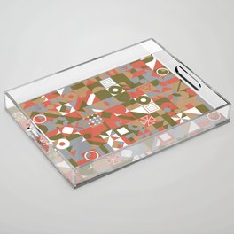 Green, White, Red Retro Minimalist Geometric Design Gift Pattern Art Print Acrylic Tray