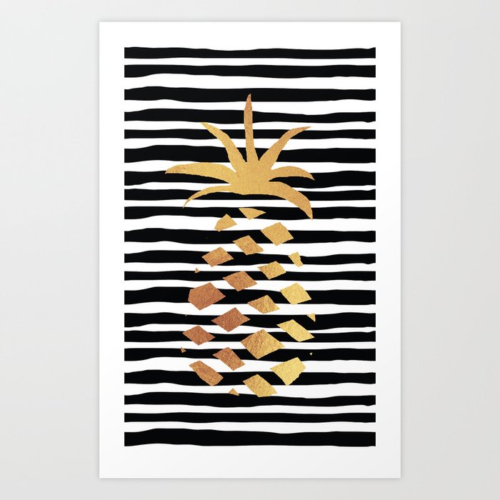 Gold Pineapple-B&W Art Print