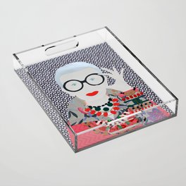 Iris Apfel printed reproduction of an original papercraft illustration Acrylic Tray