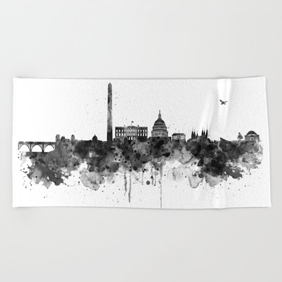Washington DC Skyline Black and White Beach Towel